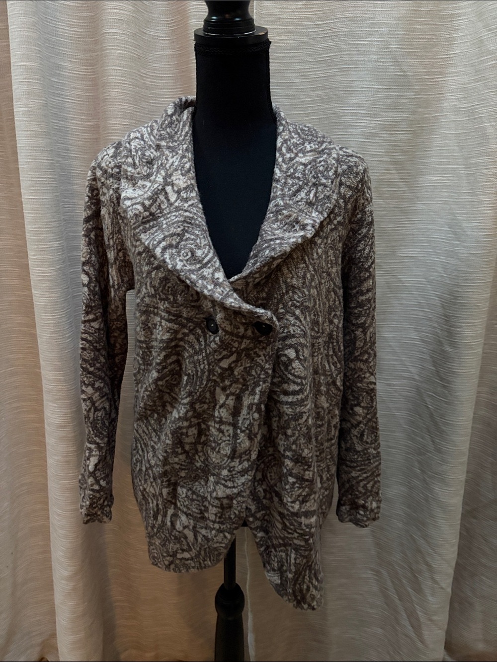 J. Jill Patterned Brown Shawl-Collar Cardigan Sweater